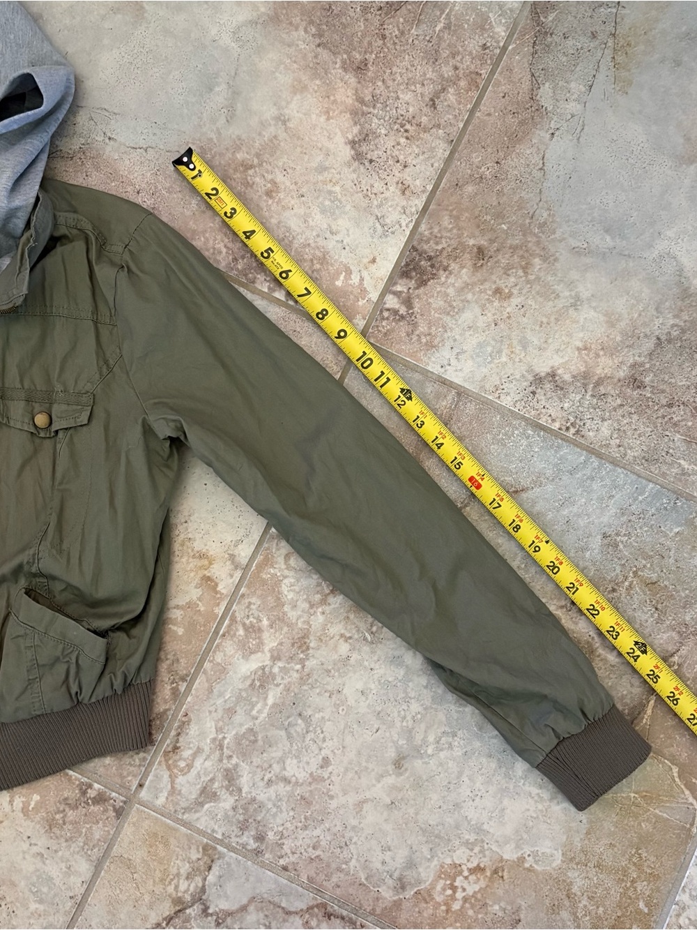 Charlotte Russe Olive Hooded Utility Bomber Jacket Dual Zipper Gray Hood Cropped - Picture 10 of 10